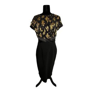 Tatyana Black And Gold Midi Dress, Xl, Pre-Owned - image 1